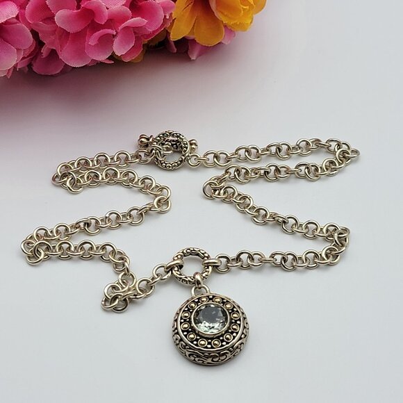 BJC Samuel Beham 925 Sterling Silver 18K Gold White Topaz Pendant Necklace 18 In - Picture 1 of 7